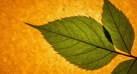 green leaves behind reed glass isolated on beige