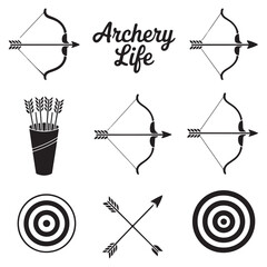 Set of Archery black vector silhouette.