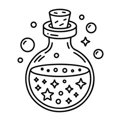 Potion Bottle Coloring Page for All Ages: Cute & Cozy Coloring Book for Relaxation and Creativity. Easy, line art vector illustration, Coloring Pages for Kids & Adults
