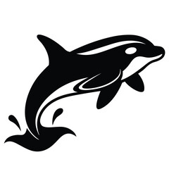 Obraz premium Stylized Black Silhouette of a Dolphin Leaping Out of Water on a White Background whale marine mammal