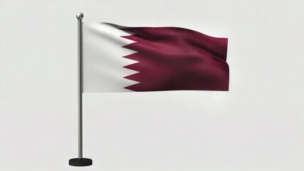 Waving Qatar flag on flagpole against clean background, symbolizing national pride and international presence - Powered by Adobe