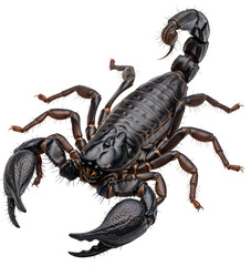Black emperor scorpion (Pandinus imperator) from above, with a transparent background, high-resolution PNG file