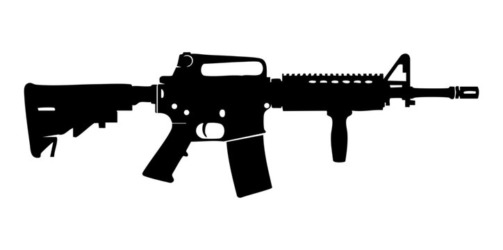 Minimalist Flat Vector Illustration of AR-15 Tactical Rifle