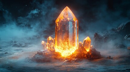 Crystal Shard: A glowing, sharp crystal, perfect for representing magical materials. --ar 16:9 --stylize 750 --v 6.1 Job ID: 75cffcfc-38e8-4a21-ac71-be1d8c676035