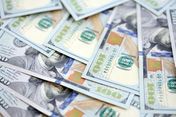 Lots of american dollar bills in big stack. United states money banknotes