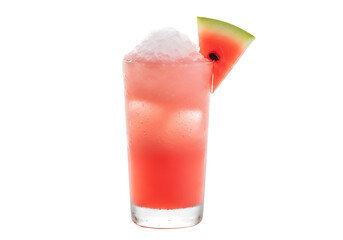 Refreshing pink beverage with ice and watermelon garnish isolated on a transparent background drink glass