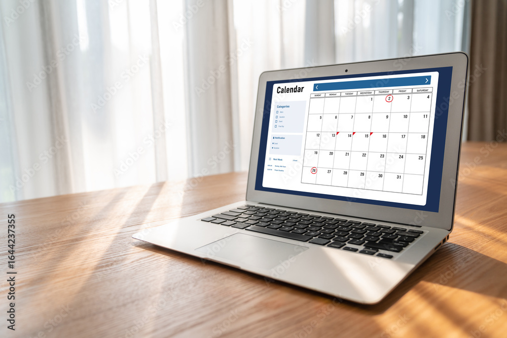 Wall mural calendar on computer software application for modish schedule planning for personal organizer and on