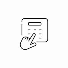 hand pressing buttons on a calculator icon sign vector