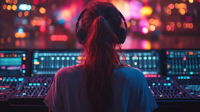 Brazilian female DJ playing electronic music in a vibrant radio studio. --ar 16:9 --stylize 750 --v 6.1 Job ID: a5eb202d-290c-409d-a7d4-5b0771cd8e92