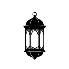 Elegant Black Silhouette of a Traditional Arabic Lantern Perfect for Ramadan and Islamic Holiday Designs Isolated on White Background