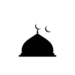 Black Silhouette of a Mosque Dome with Crescent Moon Isolated on White Background for Islamic Design and Ramadan Kareem