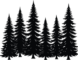 Obraz premium Spruce Tree Row Silhouette | Evergreen Trees Vector