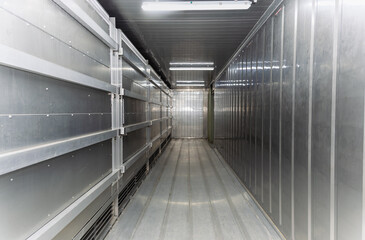 cold storage refrigerated reefer containers fridge, indoors, truck body with cooling system from inside