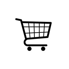 Simple Black Shopping Cart Icon on White Background Representing Retail Commerce and Online Shopping with Clean and Minimalist Design