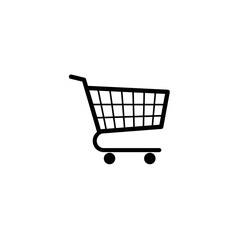 Simple Black Shopping Cart Icon on White Background Depicting Retail Commerce and Online Shopping Concepts and Related Business