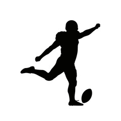 Silhouette of a football player kicking ball clean flat vector white background