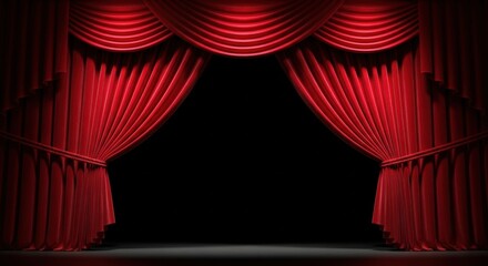 Dramatic Red Velvet Stage Curtains with Black Backdrop and Soft Lighting