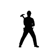 Silhouette of a worker holding hammer 