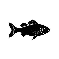 Fish graphic silhouette icon illustration, black and white, catfish, bass 