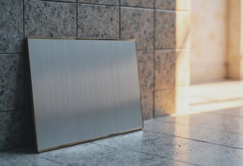 Blank grille panel resting against perforated tiles in a data hall