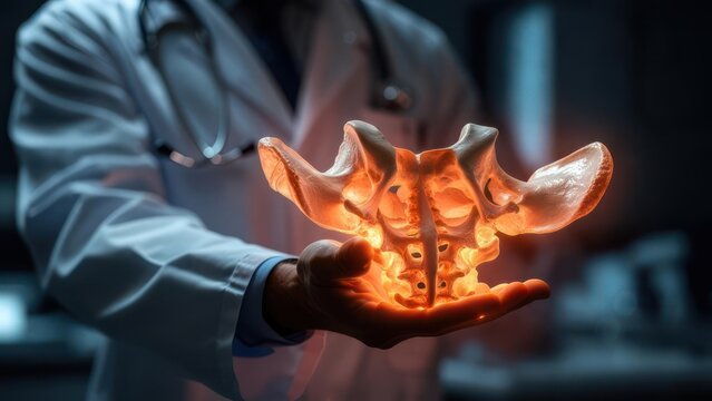 Doctor holding a 3D model of a vertebra