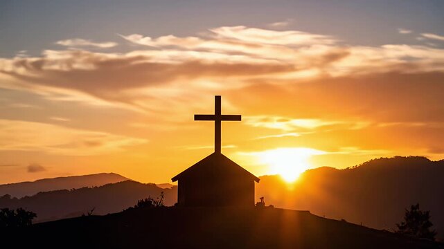 Sunset chapel silhouette sunrise cross