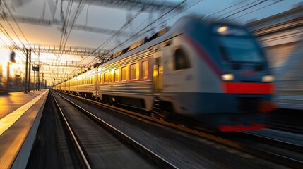 Fototapeta premium High Speed Train Motion on Railway Station