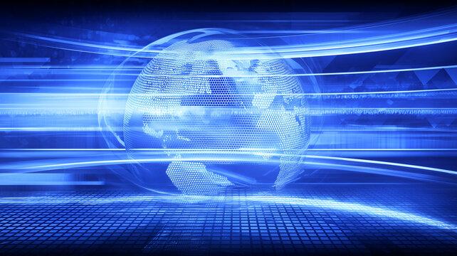 Futuristic globe with blue light trails sweeping across a grid landscape.
    Illustrates high speed data exchange, global connectivity, and the relentless motion of the modern internet. - Powered by Adobe