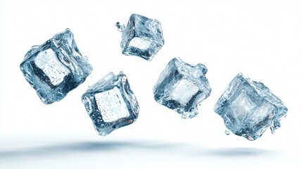 Obraz premium Levitating Ice Cubes on White Background