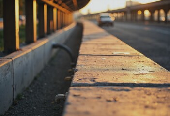 Aligned busway cover sections on supports during sunset