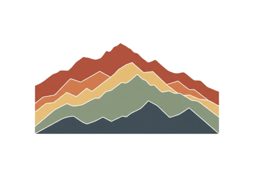 PNG - Mountain silhouette layers in muted earthy tones, minimalist flat vector with transparent bacnkgroung