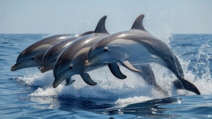 Fototapeta premium Dolphins leaping in the ocean