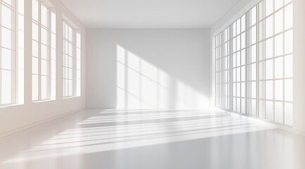 Fototapeta premium White, empty room with smooth walls, interior background vector illustration with soft lighting. White, empty studio for product display presentation. Vector illustration on a white background.