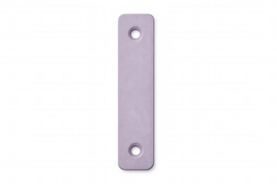 Purple rectangular tag with punched holes, hanging empty against transparent backdrop, ready for personalized text or label design