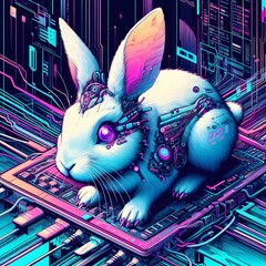 토끼, 사이버펑크 스타일 일러스트, jpeg (frog, Cyberpunk Style Illustration, jpeg)