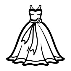 Fototapeta premium Elegant wedding dress with train and floral detail in outline style 