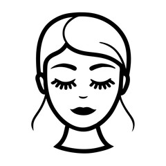 Simple line drawing of a woman with closed eyes and relaxed expression  