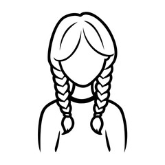 Girl with braids wearing a t-shirt in simple line art style  