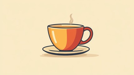 Obraz premium Coffee Cup: A sleek, rounded coffee cup icon, using minimal lines and a warm, neutral color palette, emphasizing simplicity and relaxation. --ar 16:9 --stylize 750 --v 6.1 Job ID: d6b00603-3ecc-48b5-9