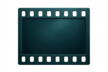 Dark green film strip frame is displayed on a transparent background, evoking themes of movie production, photography, and vintage media