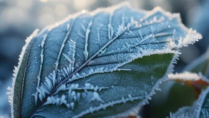 Frozen leaf close-up