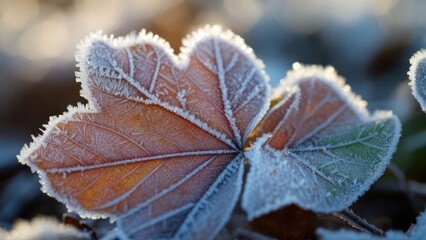 Frozen autumn leaves