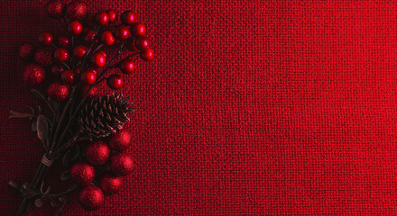 top view of red decorative berries on red
