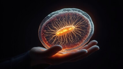 Floating cell, glowing hand