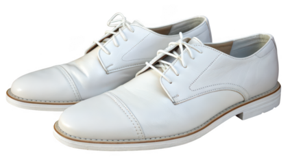 Classic white oxford shoes with laces isolated on transparent background