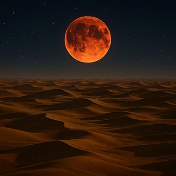 Blood Moon Over Desert Dunes