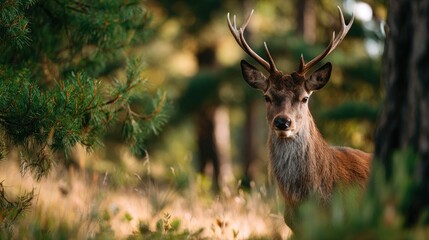 Naklejka premium Wild Deer in Forest Nature Scene