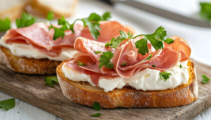 Bread with smoked bacon and cream cheese.