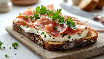 Bread with smoked bacon and cream cheese.