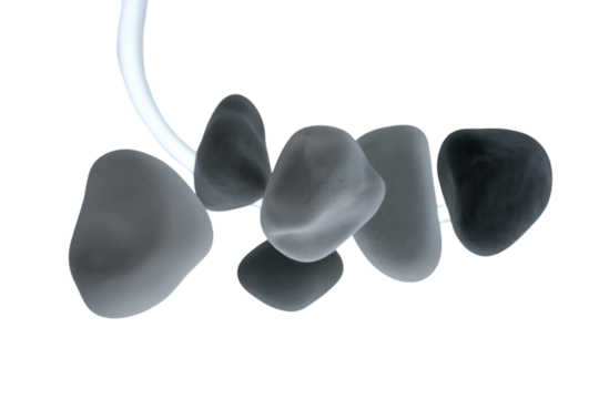 Floating grey rocks arranged creatively isolated on a clean white background for abstract design concepts